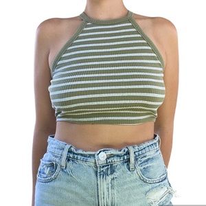 Green Hollister Striped Crop Top 💚